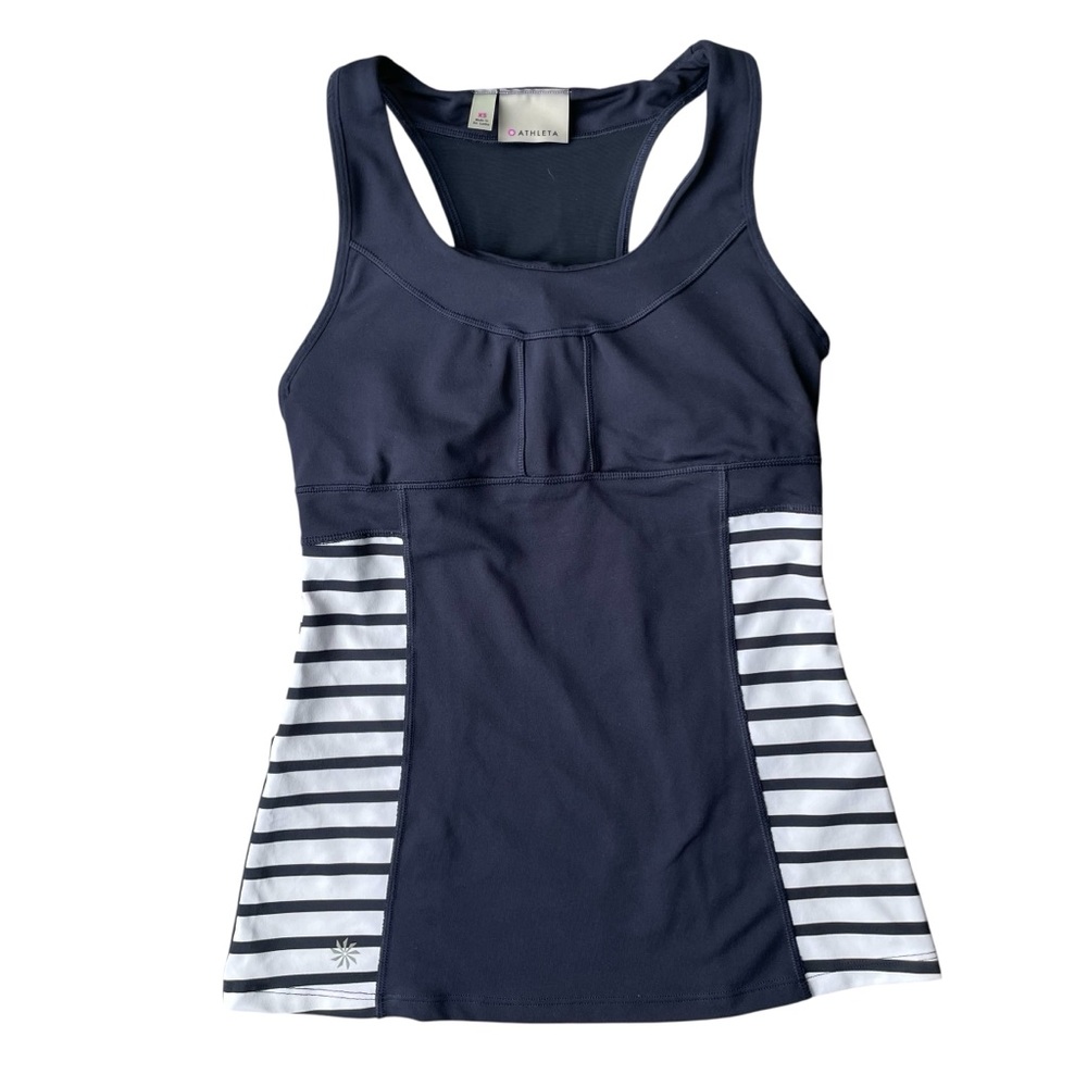 Athleta Hyper Stripe PR2 Activewear Tank Top  Navy Blue and White Size XS